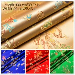 Embroidery Dragon Brocade Damask Fabric Satin Costume Material By Metre - Picture 1 of 15