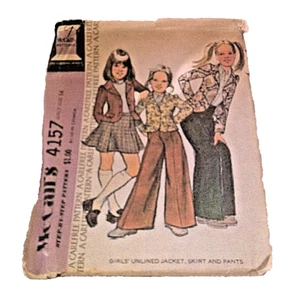 McCall Pattern 4157 Girls Unlined Jacket Skirt Pants Size 14 Uncut Sewing 1974 - Picture 1 of 2