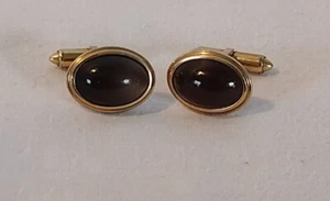 Vintage Krementz Brown Tiger Eye In  Gold Cuff Links - Bild 1 von 5