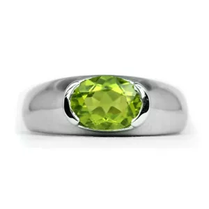 9x7mm Verde Natural Peridoto Anillo En 925 Plata Ley - Imagen 1 de 2