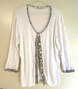 Lightweight White Size XL SIROCCO Button Down Blouse Animal print Trim - Picture 1 of 9