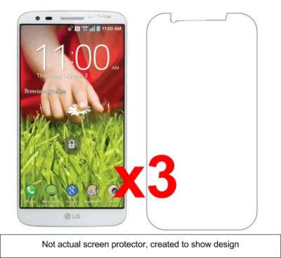 3x LG G2 D800 / LS980 / D801 / VS980 Anti-Scratch Screen Protector w/ cloth - Image 1 of 2
