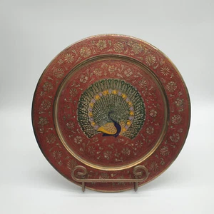 Vintage Brass and Enamel Peacock Plate/Wall Hanging - Picture 1 of 8