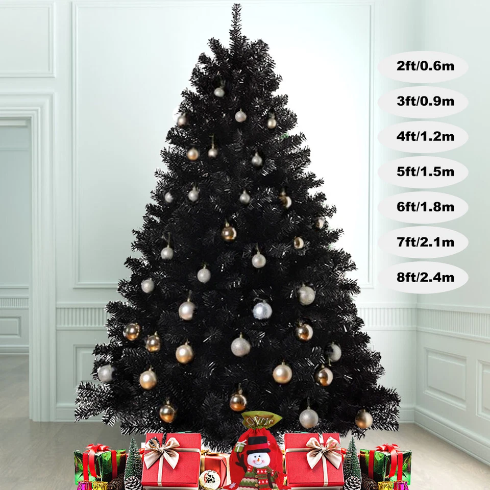 Black Christmas Trees 2.4M/2.1M/1.8M/1.5M/1.2M/90CM/60CM Fluffy Tips Metal Stand - image 1 of 4