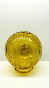 Vintage Yellow Amber Crackle Glass 6" Globe Shade Replacement 3" Fitter - Picture 1 of 9