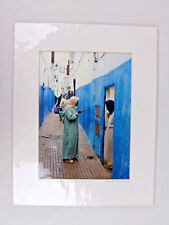 Kasbah Rabat Morocco Color Photo Women Blue Alley Tile 11" x 14" Bert Friedman