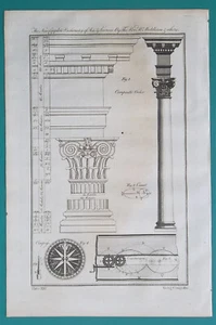 ARCHITECTURE Composite Order Capital Column Proportions - 1778 Antique Print - Picture 1 of 2
