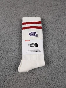 The North Face Crew Socks Mens Large 9-11 White Red Striped Embroidered Logo NWT - Picture 1 of 3