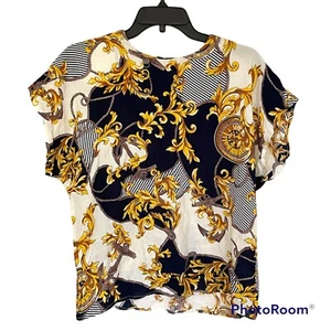 Blusa Jaclyn Smith Brújula Náutica Rosa Ancla Multicolor Manga Gorra 14 - Imagen 1 de 6