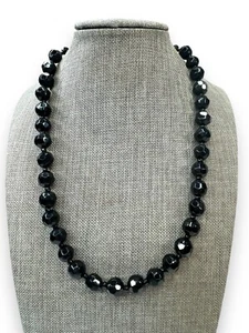 Heavy Black Faceted Crystal Vintage Necklace Adjustable 16”-18.5” - Picture 1 of 7