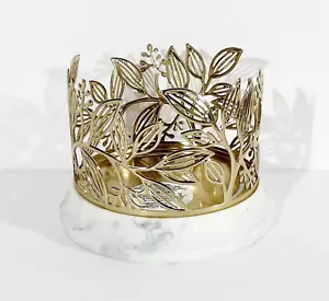 Bath & Body Works Golden Branches 3 Wick White Marble Base Candle Holder Sleeve - Picture 1 of 3