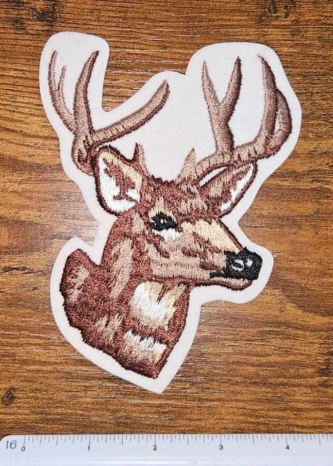 Deer Hunting Large Vintage Embroidered on Felt Sew On Buck Head Patch - Image 1 of 1