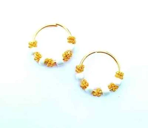 Indian Earrings Bali 18K Gold Plated Hoop Earrings Women's Gift Fashion Jewelry - Picture 1 of 5