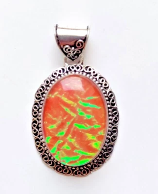 Australian Triplets Fire Opal Gemstone 925 Sterling Silver Jewelry Pendant 2.10" - Image 1 of 4