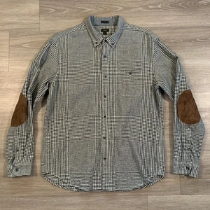 J. Crew Flannel Shirt Mens XL Slim Cotton Wool Leather Elbow Patch Houndstooth - Picture 1 of 11