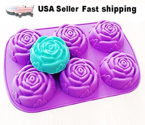 6 Cavity Rose Shaped DIY Handmade Soap Mold Silicone Mold Soap Making US Seller - Picture 1 of 4