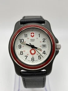 Swiss Army Ladies 90’s Red Bezel Date Dial leather Band Watch New Batt - Picture 1 of 10