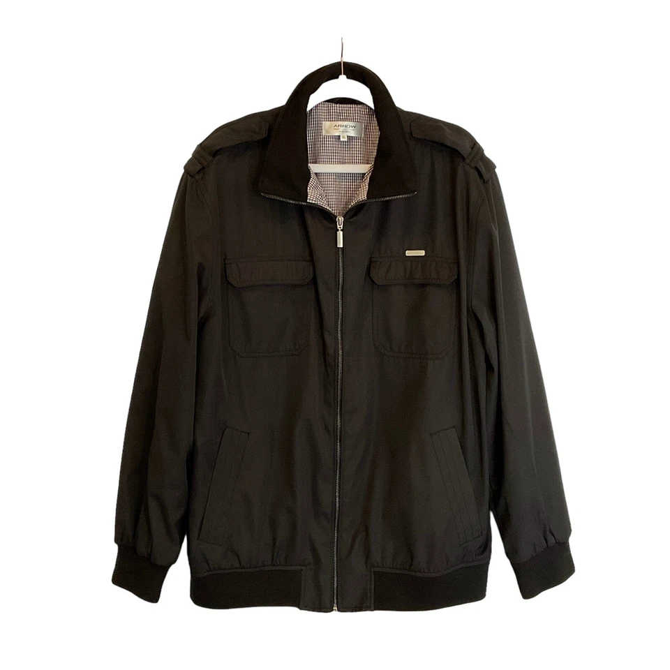 Chaqueta cortavientos pesada vintage Arrow para hombre negra cremallera completa talla XXL 90’s Y2K Foto 1 de 4