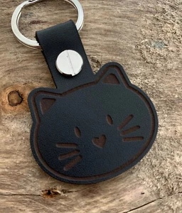 CAT FACE Gatito Criador de Gatitos Amante Cuero Llavero Llavero Regalo Negro - Imagen 1 de 2