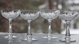 Coupe Leaded Crystal Glasses Set Lot Diamond & Fan Strawberry Pineapple Stemware - Picture 1 of 11
