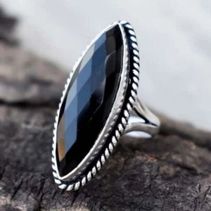 Black Onyx Faceted Ring, 925 Sterling Silver Handmade Ring, Anniversary Gift, - Picture 1 of 8