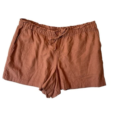 Pantalones Cortos Gap XL Lino Mezcla Rayón Naranja Marrón Transpirable Cintura Elástica Cordón Foto 1 de 4
