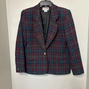 Blazer vintage Joan Leslie a cuadros para mujer talla 12 mezcla de lana verde rosa azul - Imagen 1 de 10