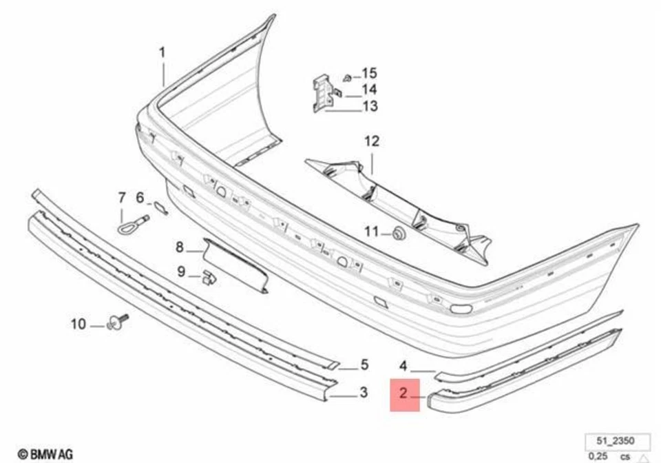 Parachoques trasero derecho original BMW E38 sedán tira de impacto OEM 51128125412 Foto 1 de 1