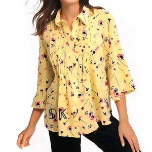 WOMAN WITHIN 7-Day Pintucked Button-up Blouse Yellow Floral PLUS size 18-20 - Picture 1 of 11
