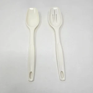 Vintage Foley Nylon Ivory Utensils 11" Slotted Spoon + Spoon White Lot Of 2 - Picture 1 of 4
