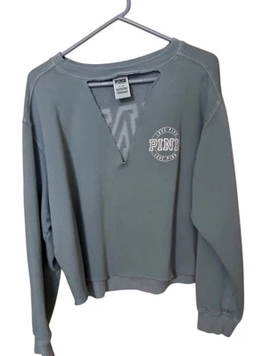 Victorias Secret PINK Cropped Cutout Sweatshirt L Light Blue - Image 1 of 4