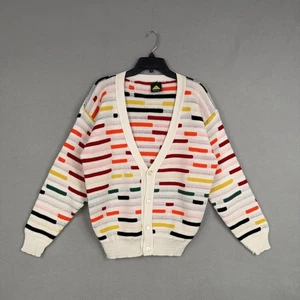 Suéter Vintage Fuera de Límites Mujer Grande Blanco Colorido Cárdigan Hecho en EE. UU. Años 80 - Imagen 1 de 12