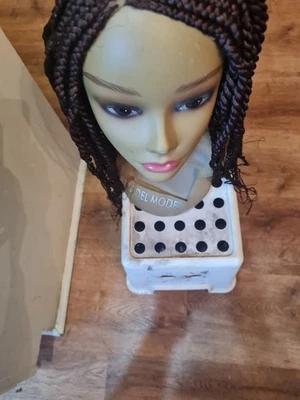 Peluca trenzada para mujer negra trenzas de encaje frontal fibra sintética Foto 1 de 4