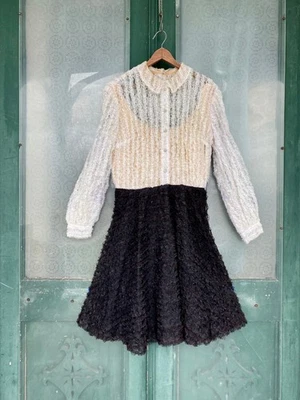 Vintage 1960s Black & White Lace Dress -S/M- - Image 1 of 4
