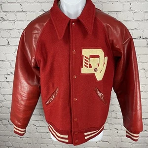 Giacca vintage Fab maglia lana rossa retrò Letterman Varsity made in USA taglia Medium M - Foto 1 di 16