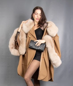 16595 NEW GLAMOROUS WOOL CASHMERE SWINGER CAPE BLUE FOX BEAUTIFUL SIZE 3XL-6XL - Picture 1 of 18