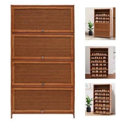 9-уровневый бамбуковый шкаф-стойка для обуви шкаф с откидной дверцей для хранения обуви - Изображение 1 из 4