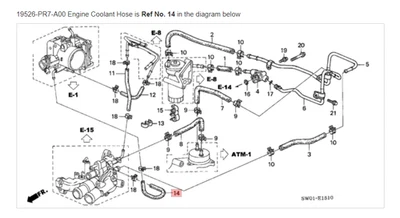Manguera de refrigerante del motor NSX original OEM HONDA ACURA ☆ 19526-PR7-A00 ☆ Foto 1 de 2