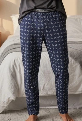 NUEVO HOMBRE MICHAEL KORS GRÁFICO ROPA DE DORMIR/PANTALONES DE SALÓN AZUL ÍNDIGO/BLANCO TALLA XL Foto 1 de 4