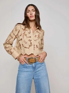 L'agence 365 $ Seychelle kurz geschnittene Bluse mit Ösen mandelfarben US-Größe Small - Bild 1 von 16