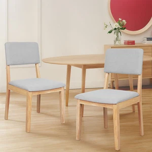 Levede 2x Dining Chair Solid Wood Lounge Seat Back Upholstered Linen Padded - Picture 1 of 12