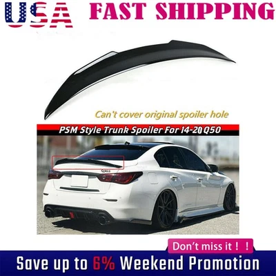 FOR 2014-19 2020 INFINITI Q50 PSM STYLE BLACK HIGH KICK DUCKBILL TRUNK SPOILER - Image 1 of 4