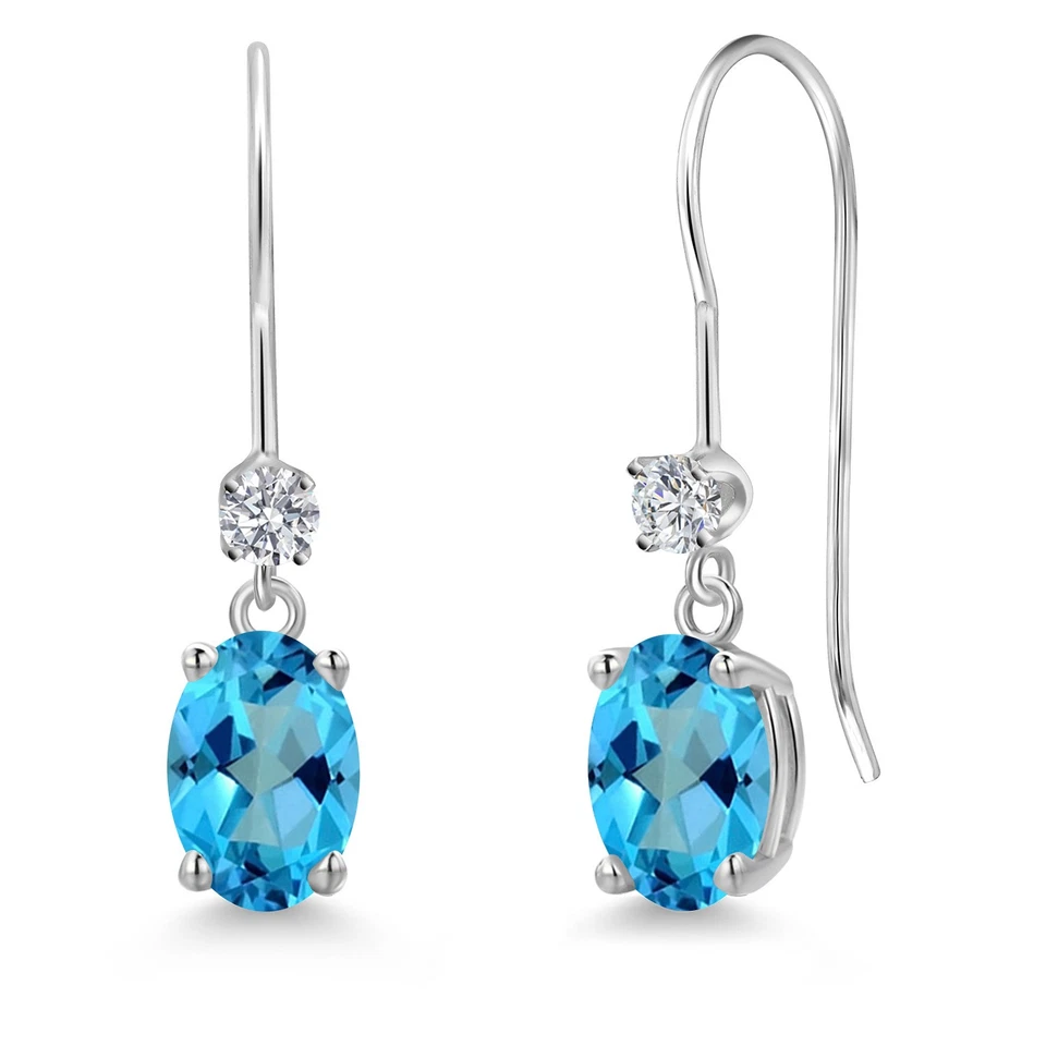 14K White Gold American Blue Mystic Topaz and Lab Grown Diamond Earrings for - Image 1 of 4