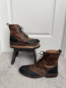 Frye James Lug Wingtip Oxford Two Toned Leather Boots Men's 7.5 D - Picture 1 of 6