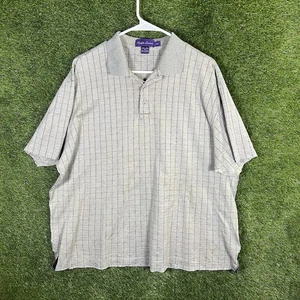 Ralph Lauren Purple Label Mens Polo Shirt XL MI Italy Gray Grid 100% Cotton Flaw - Picture 1 of 11