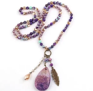 Boho Natural Purple Stone Beads Beaded Necklace Women Gift New - Picture 1 of 1