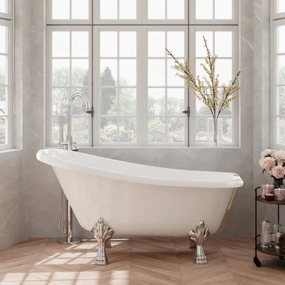 WELOVE Traditional Victorian Freestanding Slipper Bath 1600mm with Chrome Claw Feet