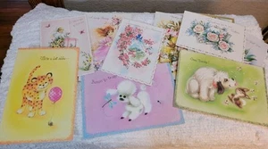 12 tarjetas de felicitación vintage de los años 50 y 60, flores brillantes en relieve aves animales - Imagen 1 de 4