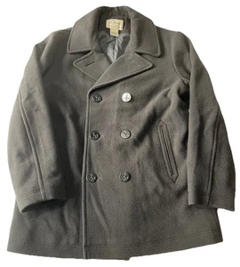 L.L Bean Bellandi Italy Wool Peacoat Black Size Large Tall Lined 500350 Navy - Picture 1 of 11