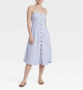 Universal Thread Midi Sundress Corset Linen Strap Blue Stripes Size Small NWT - Picture 1 of 12